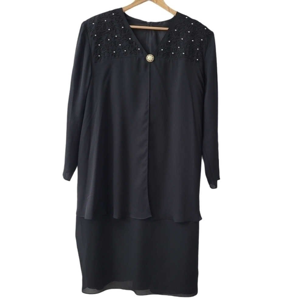 𝅺VINTAGE Beaded Sheer Overlay Long Sleeve Evening Dress plus size.